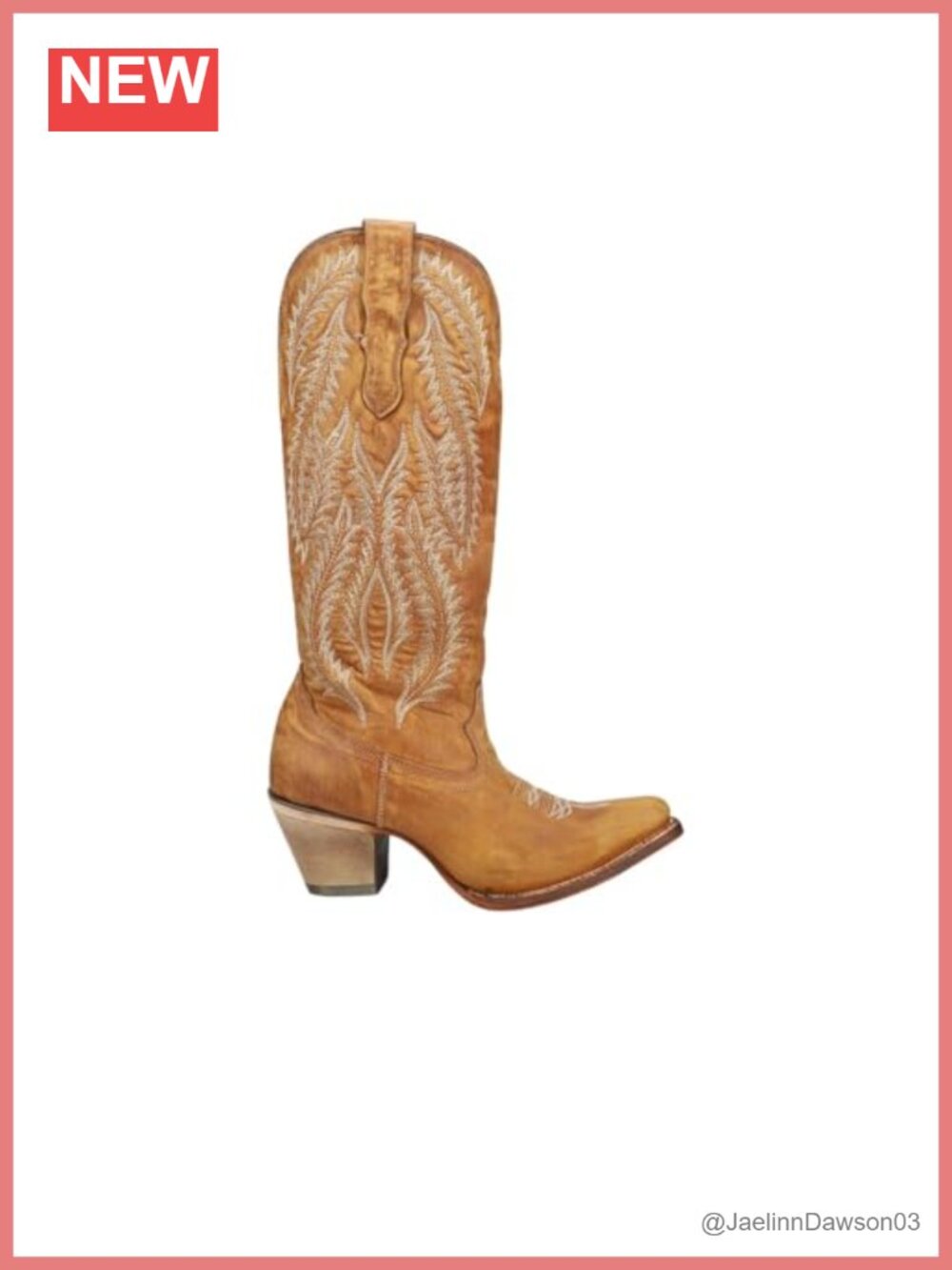 Leather Western Boots 3 Inch Heel Embroidered Pull On Knee High